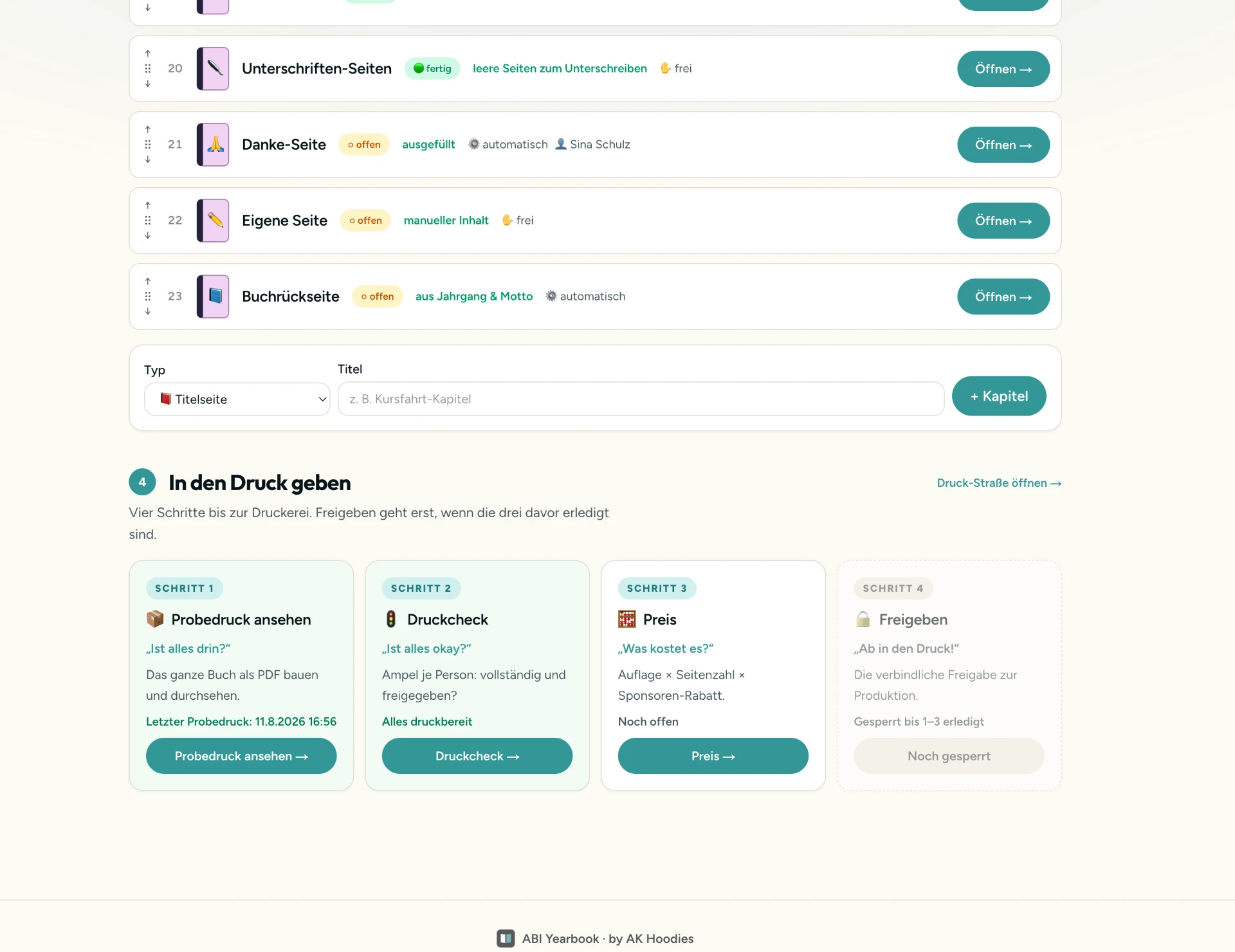 In den Druck geben in der AK Hoodies® Abibuch-App