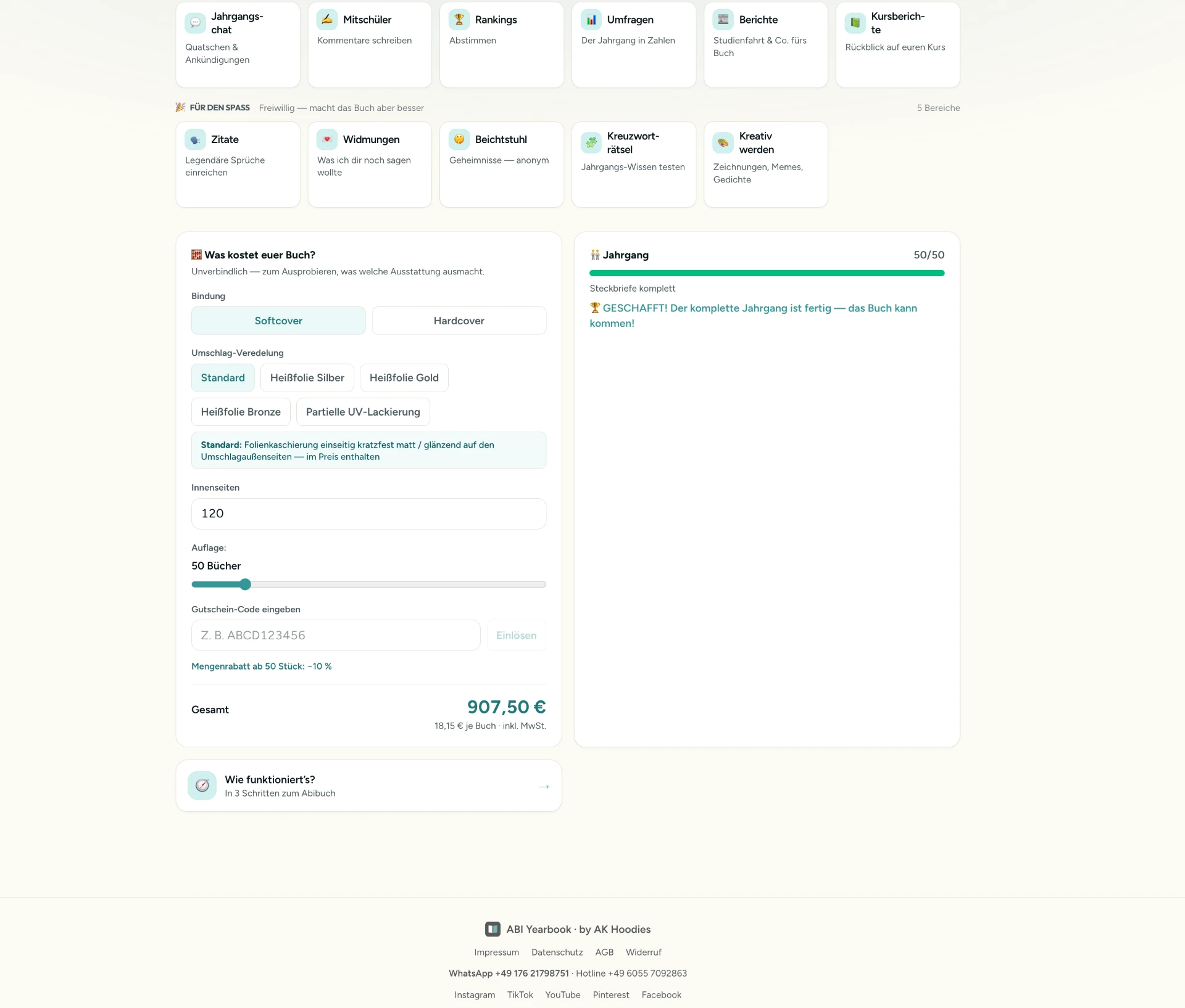 Module & Preisrechner: Mitmachen, Beichten, Rätsel – plus Live-Preis fürs Buch.